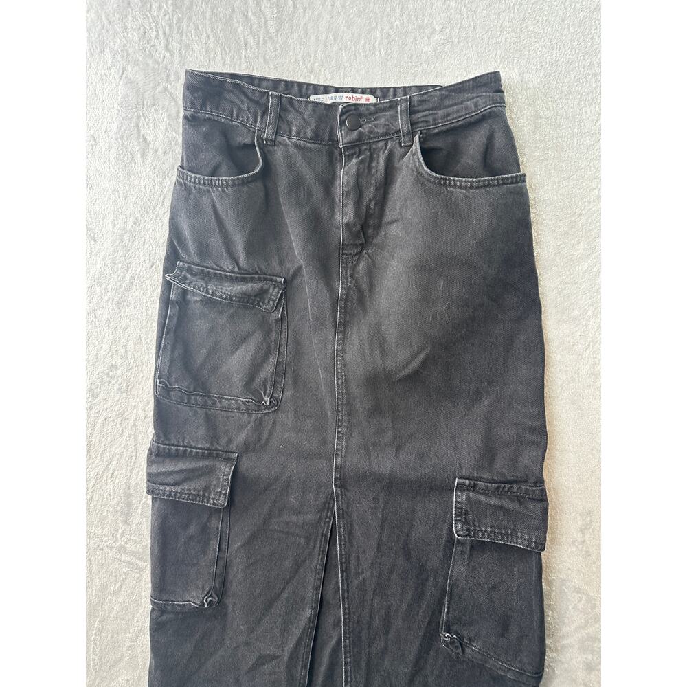 Robin’s Jean Black Denim Cargo Skirt – Frayed Hem - Size 38 - Picture 3 of 5